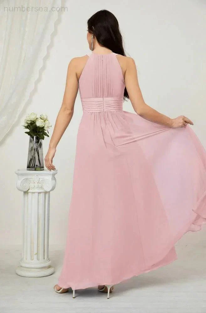 Numbersea Formal Party Gown Dress Chiffon Halter Long Sleeveless Bridesmaid Dresses 2802 - Image 34