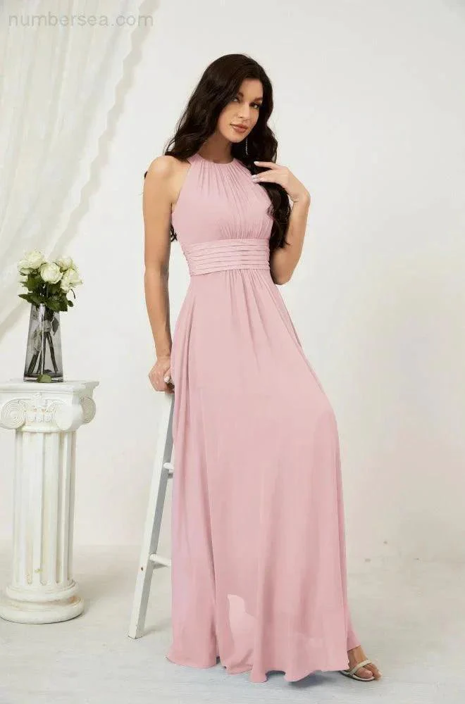 Numbersea Formal Party Gown Dress Chiffon Halter Long Sleeveless Bridesmaid Dresses 2802 - Image 35
