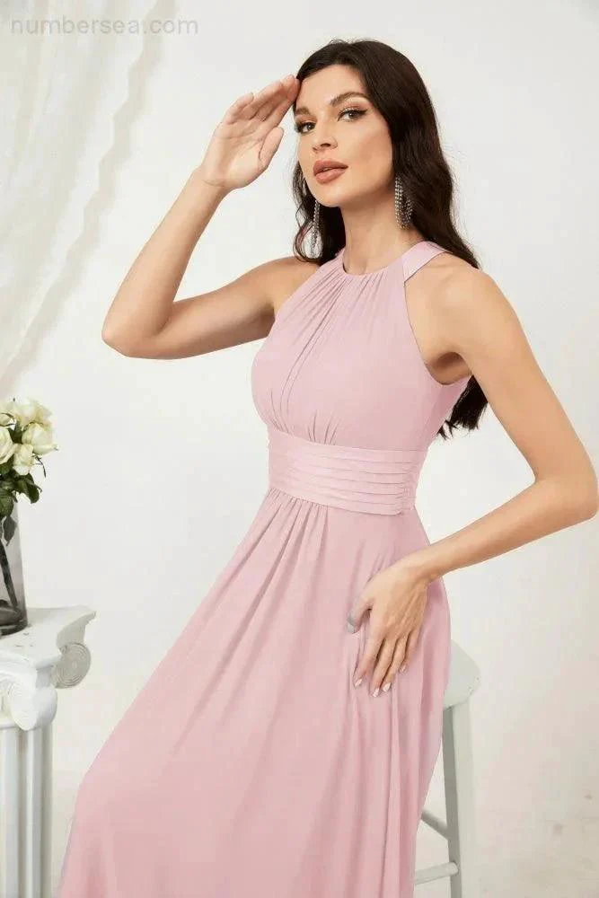 Numbersea Formal Party Gown Dress Chiffon Halter Long Sleeveless Bridesmaid Dresses 2802 - Image 36