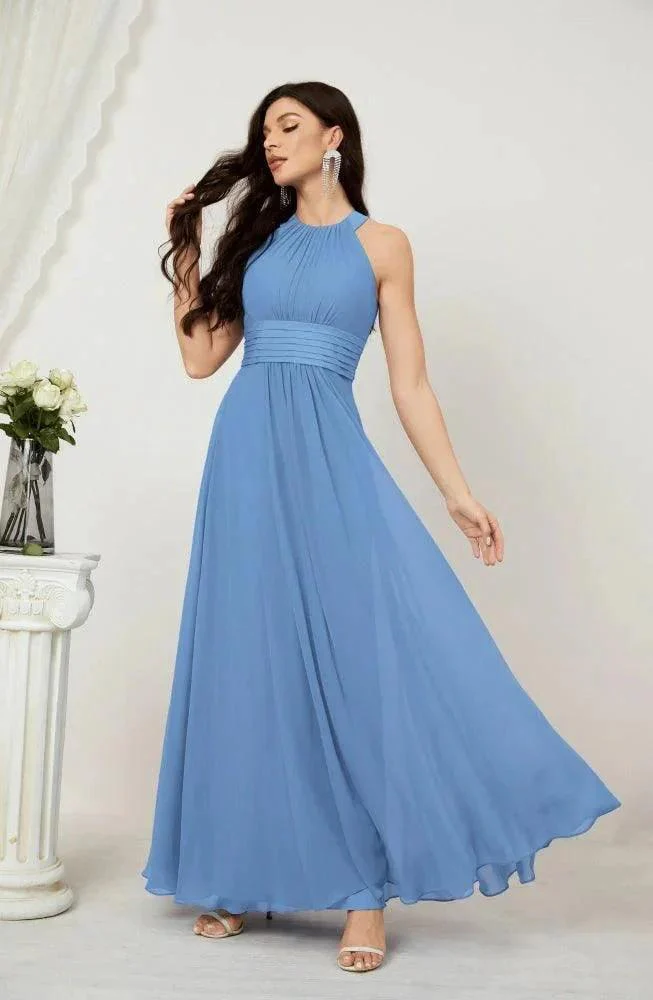 Numbersea Formal Party Gown Dress Chiffon Halter Long Sleeveless Bridesmaid Dresses 2802 - Image 37