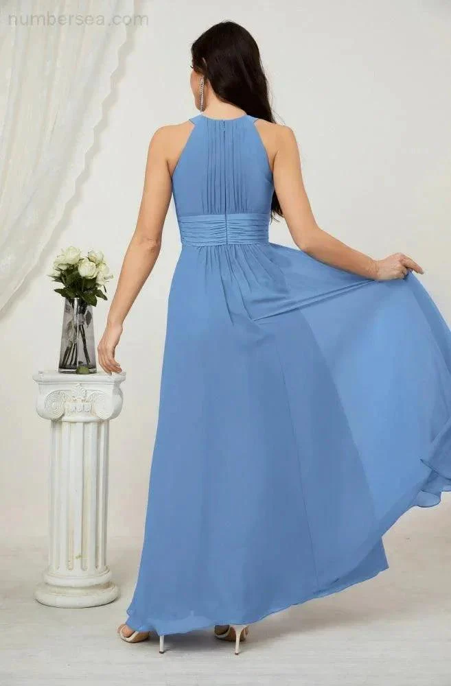 Numbersea Formal Party Gown Dress Chiffon Halter Long Sleeveless Bridesmaid Dresses 2802 - Image 38