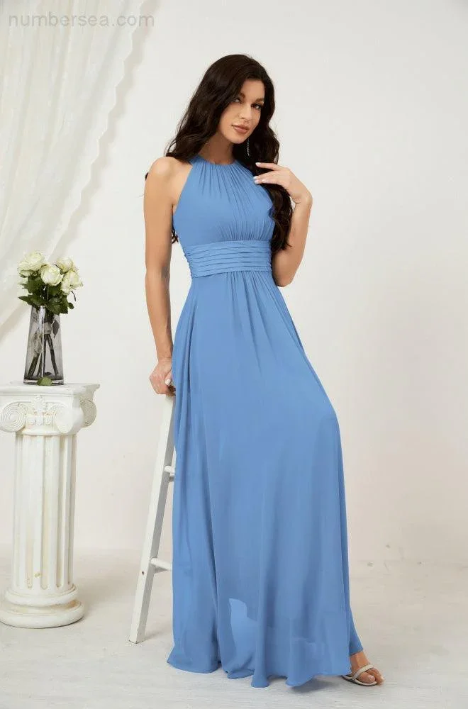 Numbersea Formal Party Gown Dress Chiffon Halter Long Sleeveless Bridesmaid Dresses 2802 - Image 39