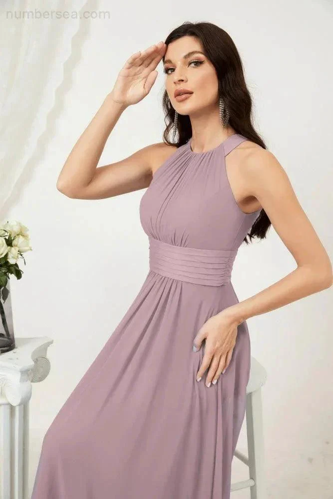 Numbersea Formal Party Gown Dress Chiffon Halter Long Sleeveless Bridesmaid Dresses 2802 - Image 4