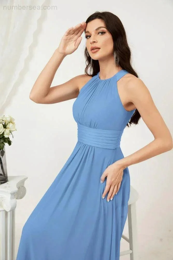 Numbersea Formal Party Gown Dress Chiffon Halter Long Sleeveless Bridesmaid Dresses 2802 - Image 40