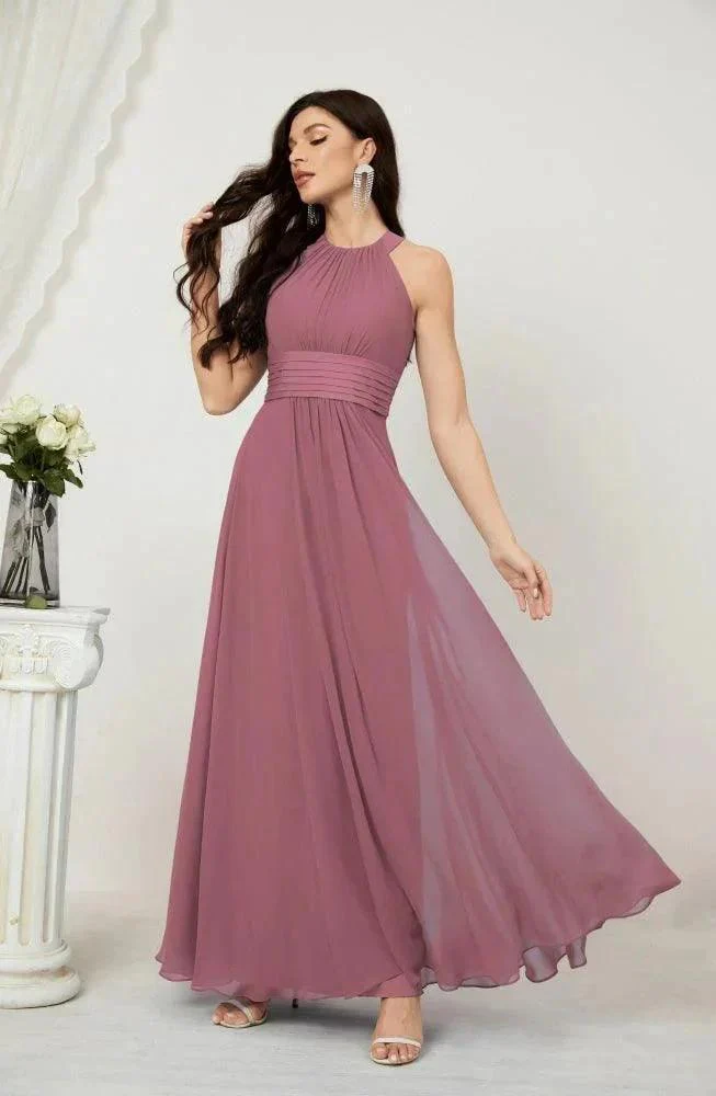 Numbersea Formal Party Gown Dress Chiffon Halter Long Sleeveless Bridesmaid Dresses 2802 - Image 41