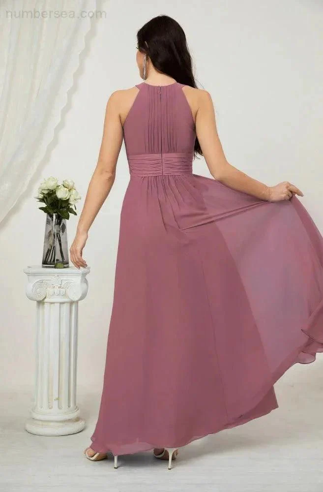 Numbersea Formal Party Gown Dress Chiffon Halter Long Sleeveless Bridesmaid Dresses 2802 - Image 42