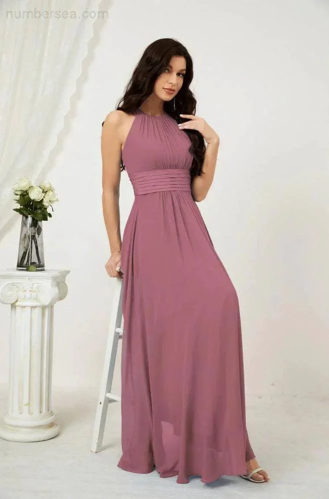 Numbersea Formal Party Gown Dress Chiffon Halter Long Sleeveless Bridesmaid Dresses 2802 - Image 43