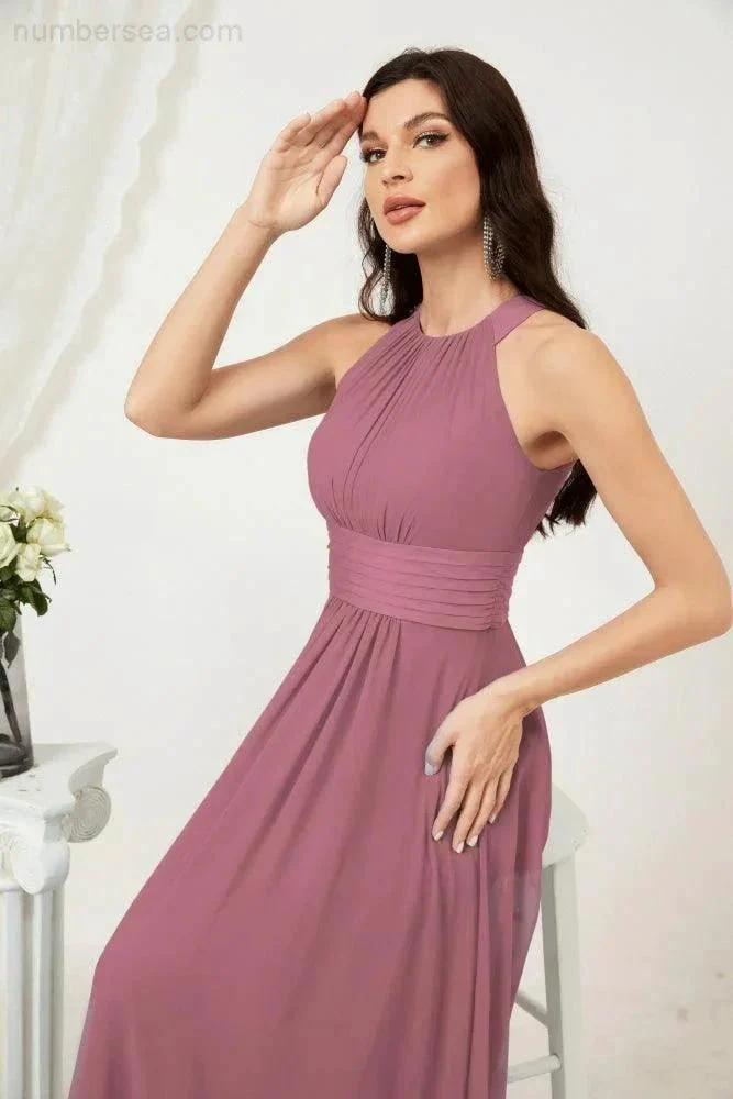 Numbersea Formal Party Gown Dress Chiffon Halter Long Sleeveless Bridesmaid Dresses 2802 - Image 44