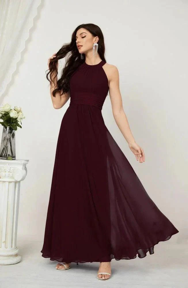 Numbersea Formal Party Gown Dress Chiffon Halter Long Sleeveless Bridesmaid Dresses 2802 - Image 45