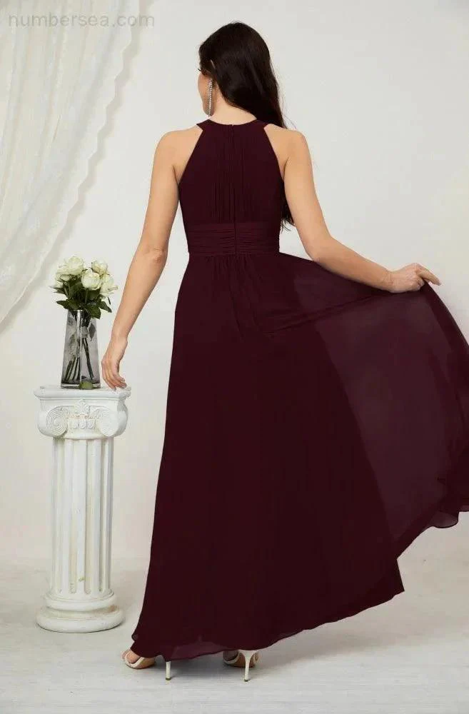 Numbersea Formal Party Gown Dress Chiffon Halter Long Sleeveless Bridesmaid Dresses 2802 - Image 46