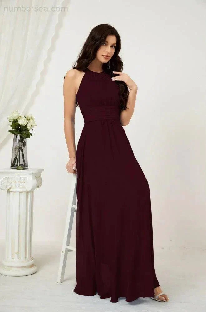 Numbersea Formal Party Gown Dress Chiffon Halter Long Sleeveless Bridesmaid Dresses 2802 - Image 47