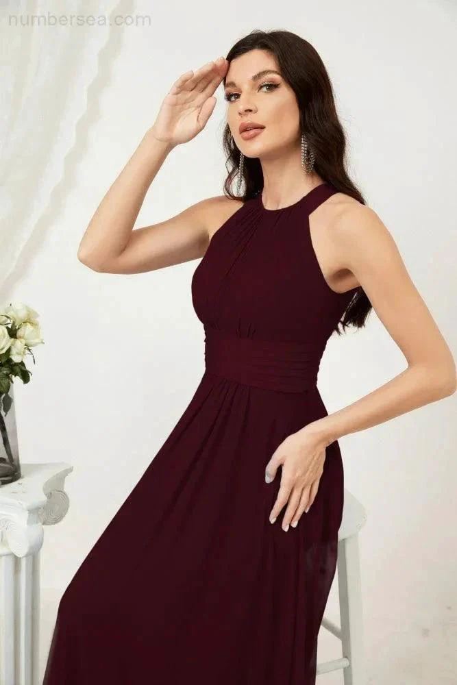 Numbersea Formal Party Gown Dress Chiffon Halter Long Sleeveless Bridesmaid Dresses 2802 - Image 48