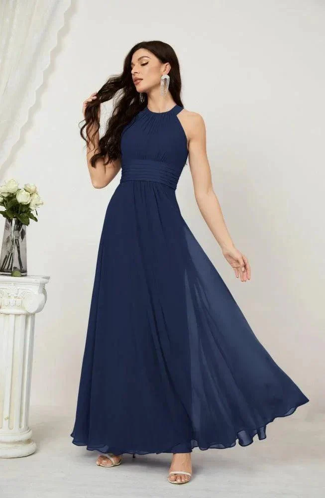 Numbersea Formal Party Gown Dress Chiffon Halter Long Sleeveless Bridesmaid Dresses 2802 - Image 49