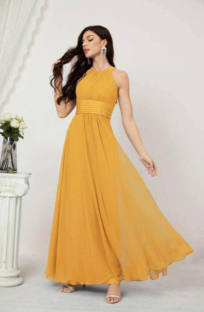 Numbersea Formal Party Gown Dress Chiffon Halter Long Sleeveless Bridesmaid Dresses 2802 - Image 5