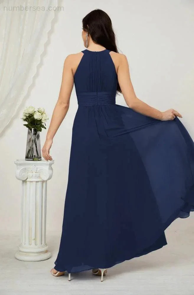 Numbersea Formal Party Gown Dress Chiffon Halter Long Sleeveless Bridesmaid Dresses 2802 - Image 50