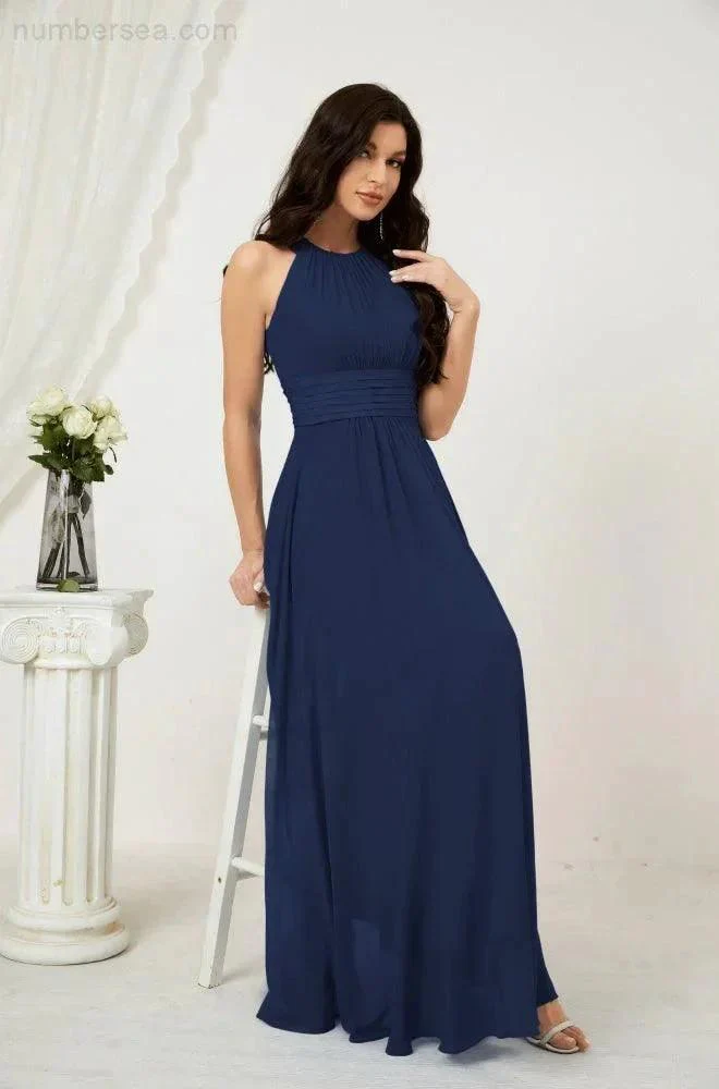 Numbersea Formal Party Gown Dress Chiffon Halter Long Sleeveless Bridesmaid Dresses 2802 - Image 51