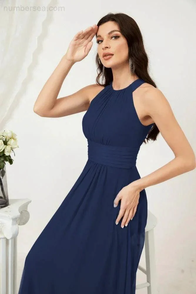 Numbersea Formal Party Gown Dress Chiffon Halter Long Sleeveless Bridesmaid Dresses 2802 - Image 52