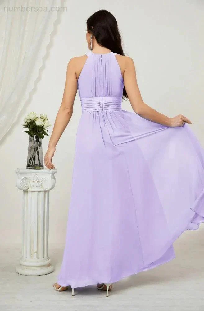 Numbersea Formal Party Gown Dress Chiffon Halter Long Sleeveless Bridesmaid Dresses 2802 - Image 54