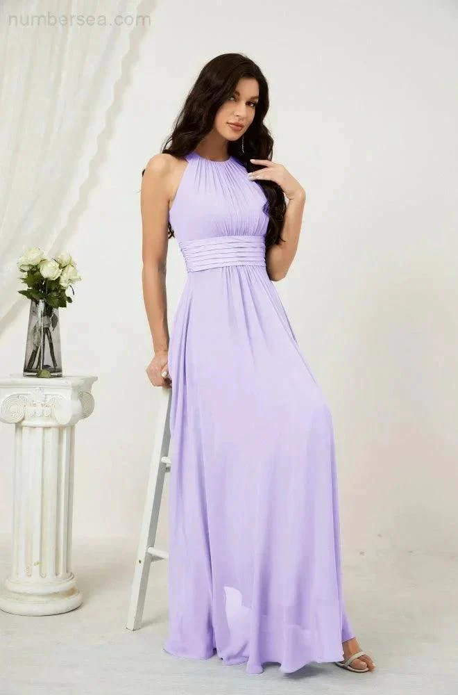 Numbersea Formal Party Gown Dress Chiffon Halter Long Sleeveless Bridesmaid Dresses 2802 - Image 55