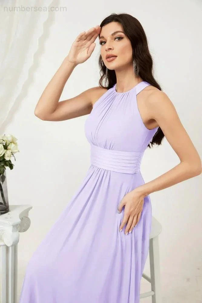 Numbersea Formal Party Gown Dress Chiffon Halter Long Sleeveless Bridesmaid Dresses 2802 - Image 56