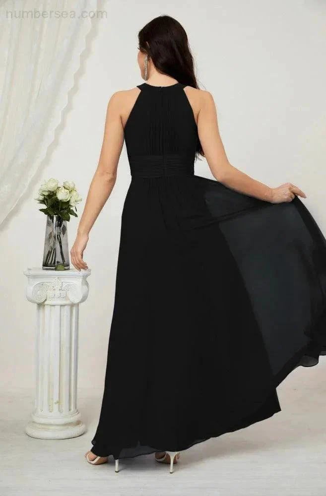 Numbersea Formal Party Gown Dress Chiffon Halter Long Sleeveless Bridesmaid Dresses 2802 - Image 58