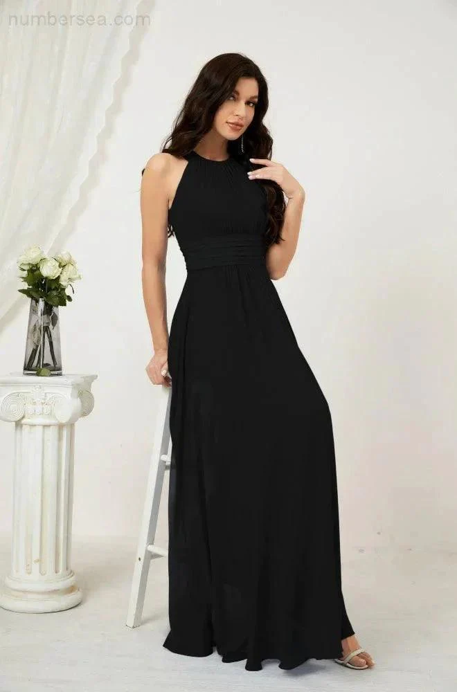 Numbersea Formal Party Gown Dress Chiffon Halter Long Sleeveless Bridesmaid Dresses 2802 - Image 59