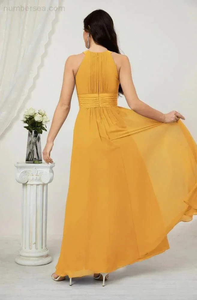 Numbersea Formal Party Gown Dress Chiffon Halter Long Sleeveless Bridesmaid Dresses 2802 - Image 6