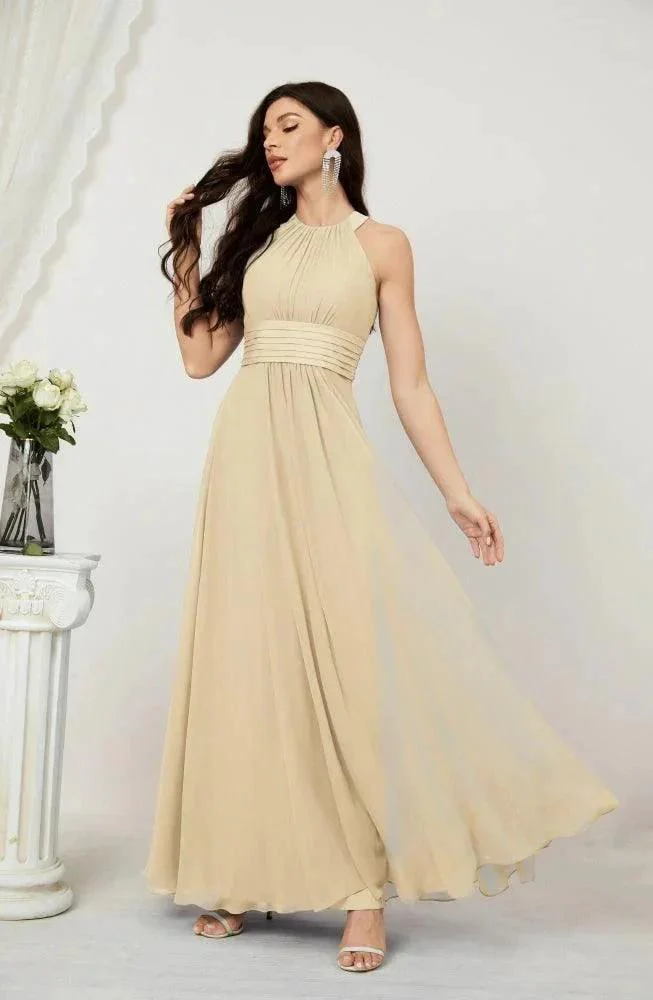 Numbersea Formal Party Gown Dress Chiffon Halter Long Sleeveless Bridesmaid Dresses 2802 - Image 61