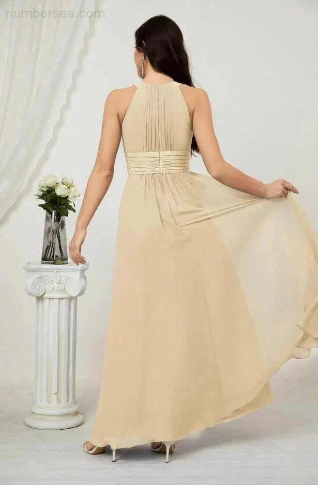 Numbersea Formal Party Gown Dress Chiffon Halter Long Sleeveless Bridesmaid Dresses 2802 - Image 62
