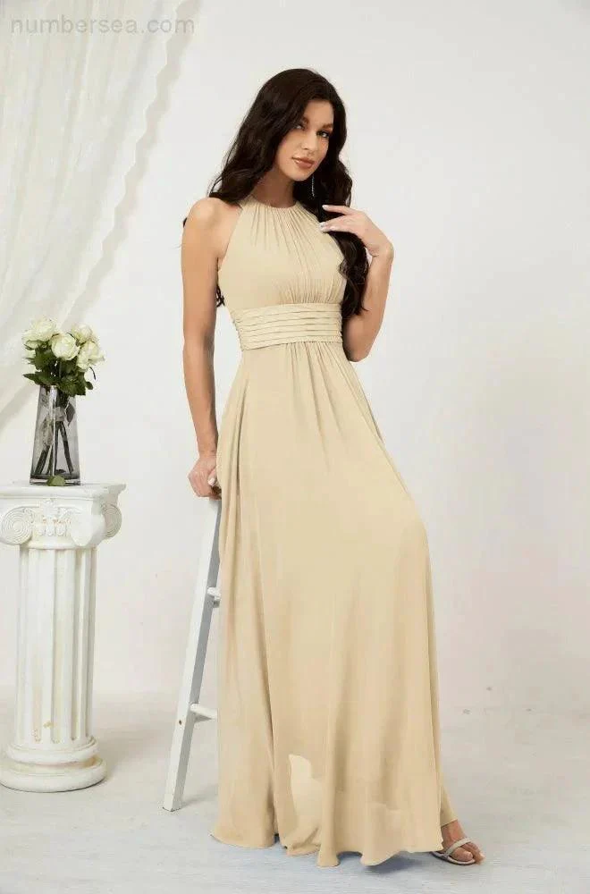 Numbersea Formal Party Gown Dress Chiffon Halter Long Sleeveless Bridesmaid Dresses 2802 - Image 63