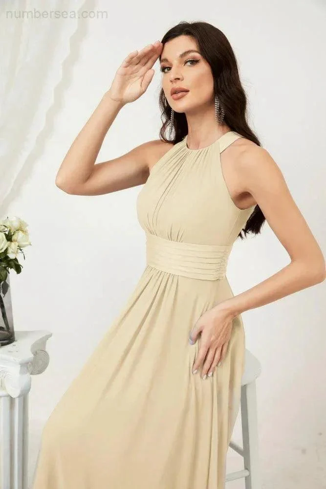 Numbersea Formal Party Gown Dress Chiffon Halter Long Sleeveless Bridesmaid Dresses 2802 - Image 64