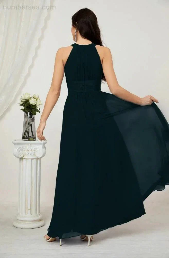 Numbersea Formal Party Gown Dress Chiffon Halter Long Sleeveless Bridesmaid Dresses 2802 - Image 66