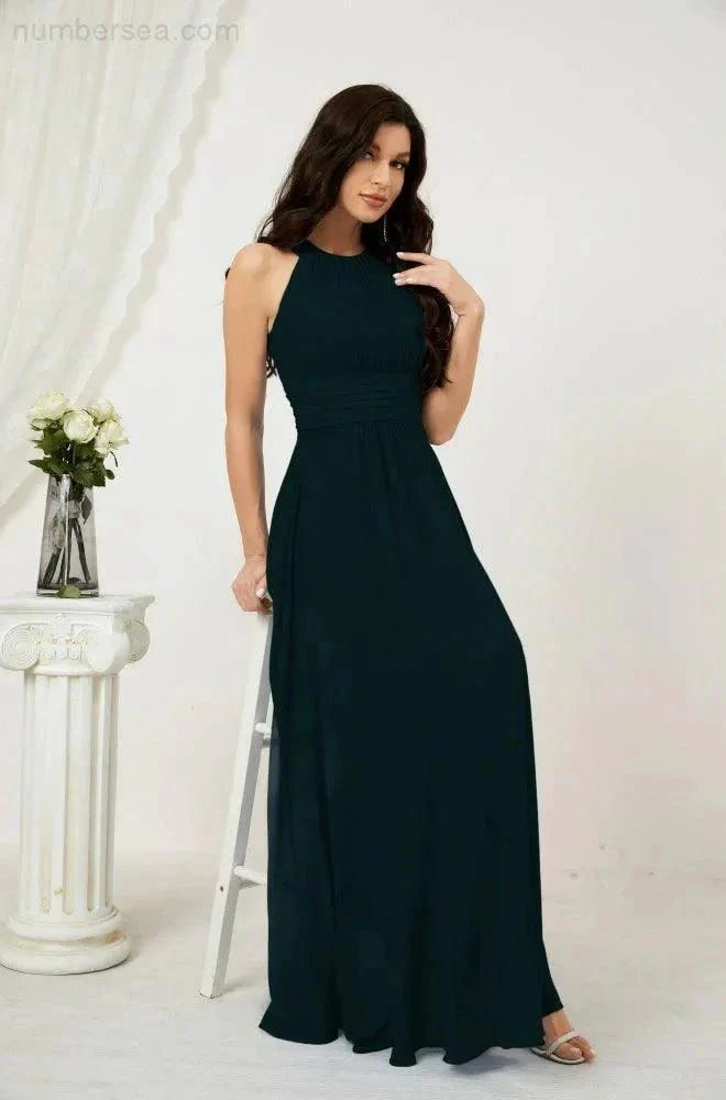 Numbersea Formal Party Gown Dress Chiffon Halter Long Sleeveless Bridesmaid Dresses 2802 - Image 67
