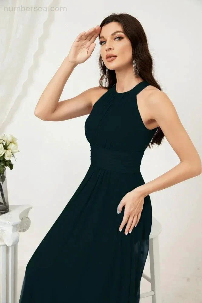 Numbersea Formal Party Gown Dress Chiffon Halter Long Sleeveless Bridesmaid Dresses 2802 - Image 68