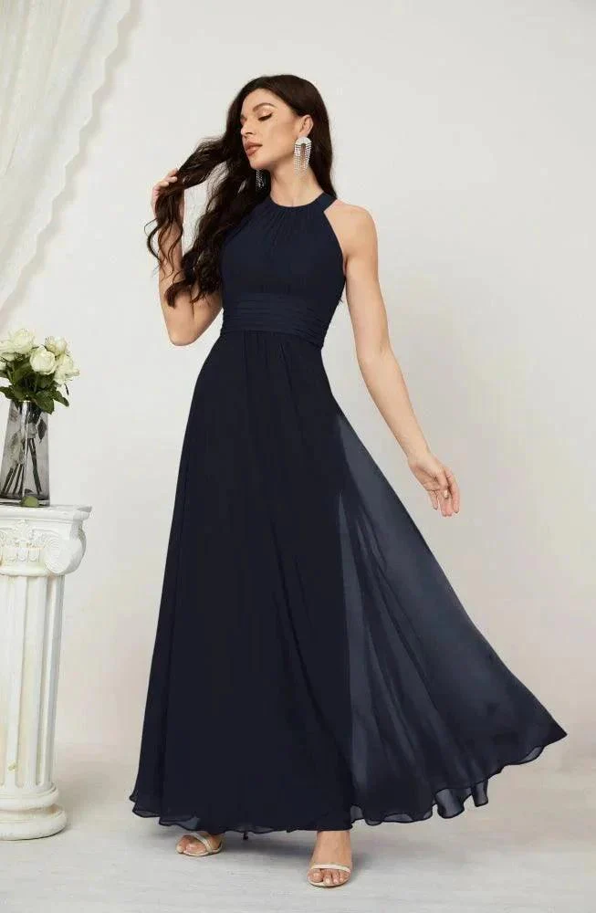 Numbersea Formal Party Gown Dress Chiffon Halter Long Sleeveless Bridesmaid Dresses 2802 - Image 69