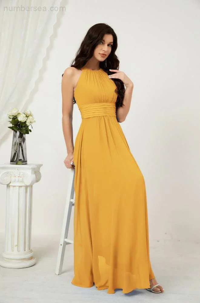 Numbersea Formal Party Gown Dress Chiffon Halter Long Sleeveless Bridesmaid Dresses 2802 - Image 7