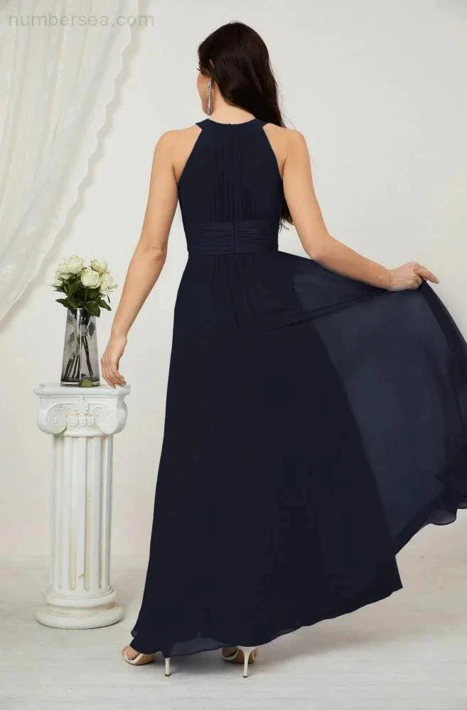 Numbersea Formal Party Gown Dress Chiffon Halter Long Sleeveless Bridesmaid Dresses 2802 - Image 70