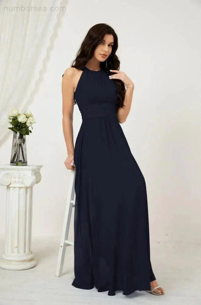Numbersea Formal Party Gown Dress Chiffon Halter Long Sleeveless Bridesmaid Dresses 2802 - Image 71