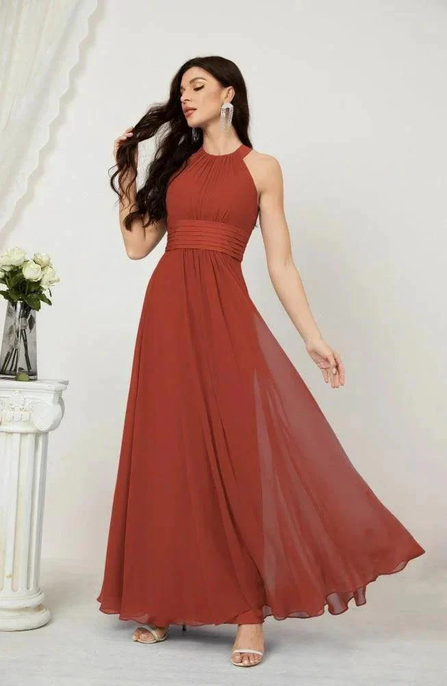 Numbersea Formal Party Gown Dress Chiffon Halter Long Sleeveless Bridesmaid Dresses 2802 - Image 73