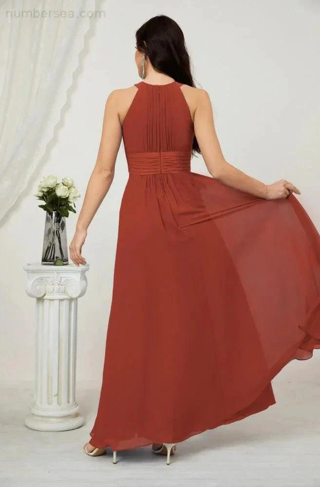 Numbersea Formal Party Gown Dress Chiffon Halter Long Sleeveless Bridesmaid Dresses 2802 - Image 74