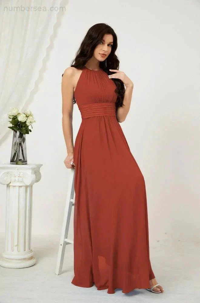 Numbersea Formal Party Gown Dress Chiffon Halter Long Sleeveless Bridesmaid Dresses 2802 - Image 75