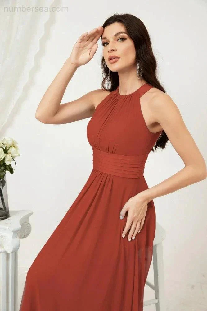 Numbersea Formal Party Gown Dress Chiffon Halter Long Sleeveless Bridesmaid Dresses 2802 - Image 76