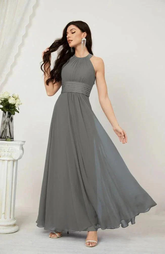 Numbersea Formal Party Gown Dress Chiffon Halter Long Sleeveless Bridesmaid Dresses 2802 - Image 77