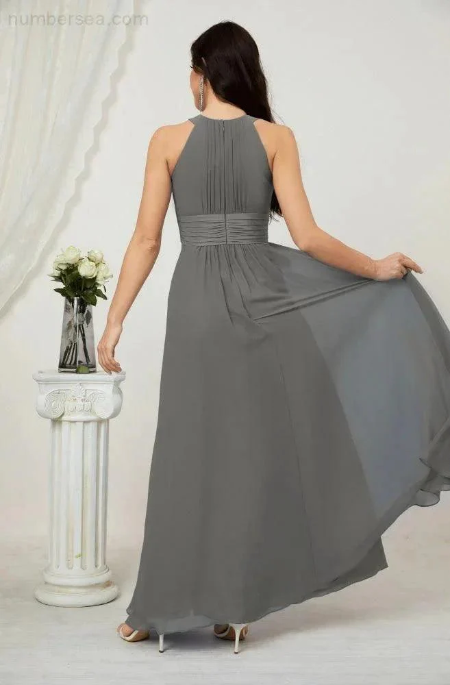 Numbersea Formal Party Gown Dress Chiffon Halter Long Sleeveless Bridesmaid Dresses 2802 - Image 78