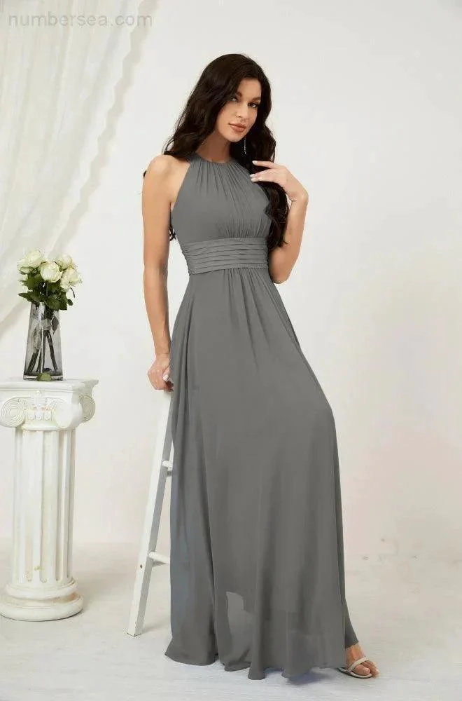 Numbersea Formal Party Gown Dress Chiffon Halter Long Sleeveless Bridesmaid Dresses 2802 - Image 79