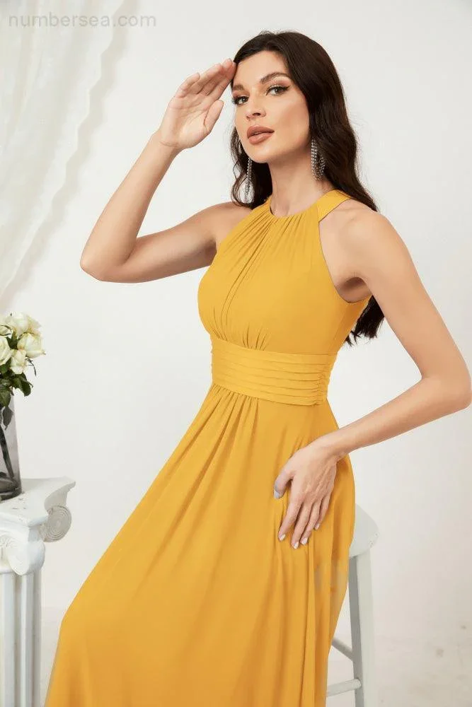 Numbersea Formal Party Gown Dress Chiffon Halter Long Sleeveless Bridesmaid Dresses 2802 - Image 8