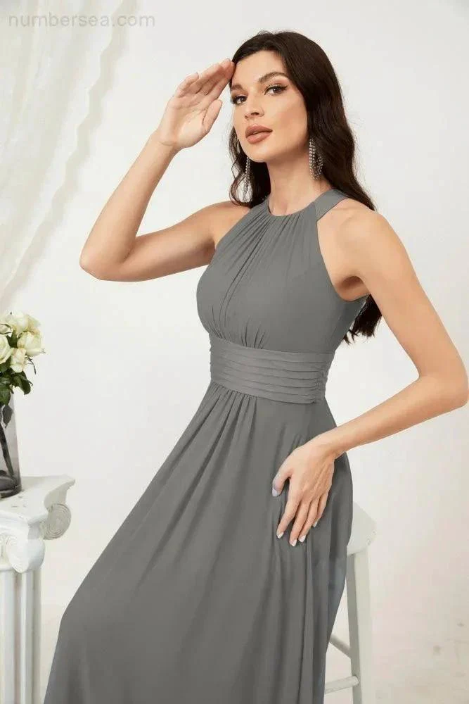 Numbersea Formal Party Gown Dress Chiffon Halter Long Sleeveless Bridesmaid Dresses 2802 - Image 80