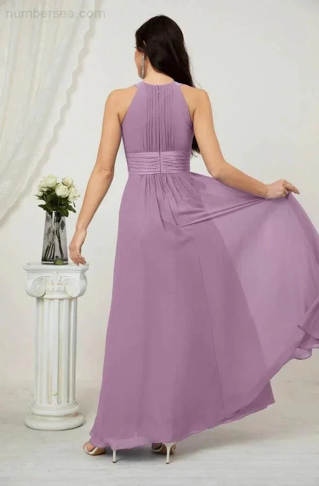 Numbersea Formal Party Gown Dress Chiffon Halter Long Sleeveless Bridesmaid Dresses 2802 - Image 82