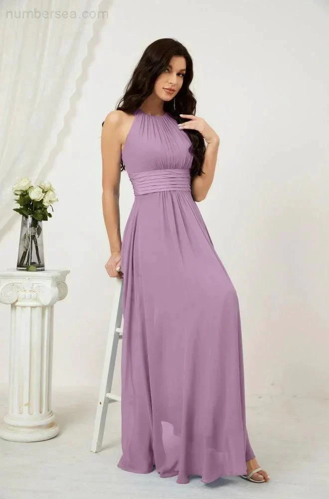Numbersea Formal Party Gown Dress Chiffon Halter Long Sleeveless Bridesmaid Dresses 2802 - Image 83