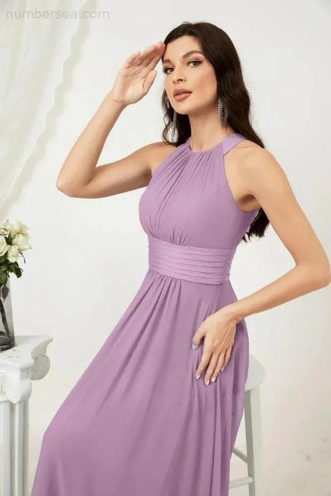 Numbersea Formal Party Gown Dress Chiffon Halter Long Sleeveless Bridesmaid Dresses 2802 - Image 84
